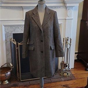 Ralph Lauren Herringbone Wool Tweed Overcoat Long Line Pea Coat US 10 Large